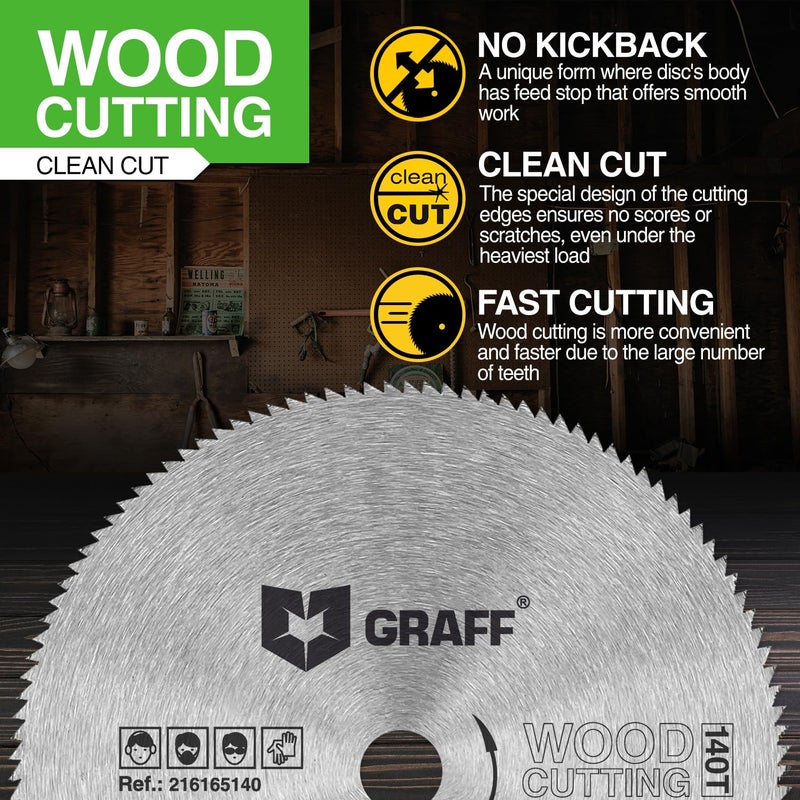 GRAFF 6-1/2 Inch Carbon Steel Circular Saw Blade for Wood, Plywood, Laminate, Drywall, Plastic – 140T Wood Cutting Disc with 5/8 Inch Arbor from - Image 4
